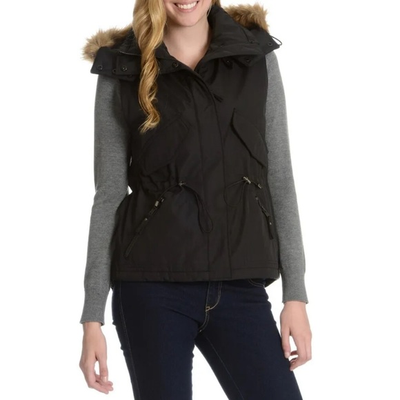 SAM. S13 NYC Faux Fur Hooded Utility Trapper Vest XL Black - Picture 1 of 13